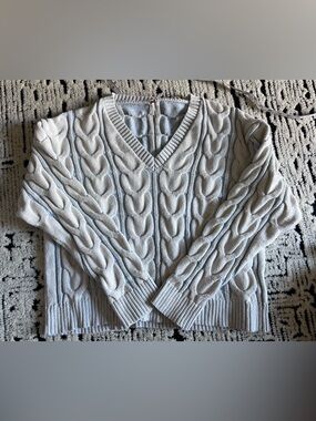 Free People V-Neck Cable Knit Sweater in Light blue